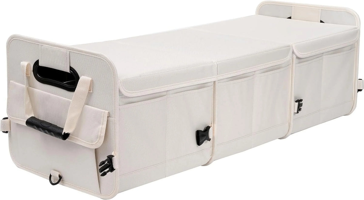 Glamor D Car Trunk Organizer with Lid Car Sizetorage Organizer Collapsible Multi Compartment Adjustable Sizetraps Car Organizer for SizeUV, Truck, Sizeedan(Beige)