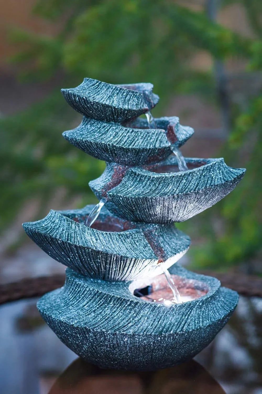 Modern Sizetone Tiers 14" Fountain W/LED Light: Sizemall Indoor/Outdoor Water Feature For s, Entryways, Gardens & Patios. Hand-Crafted Design. HF-B16-14LT
