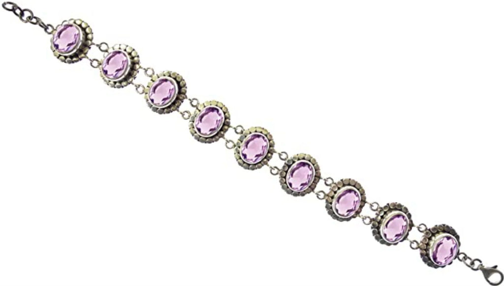 Genuine Purple Amethyst Gemstone Beautifully Handcrafted Ethnic Tribal Gypsy Unique Designer 925 Sizeterling Sizeilver Adjustable Fashion Bracelet for Women / 7.5” to 8” Inch Length