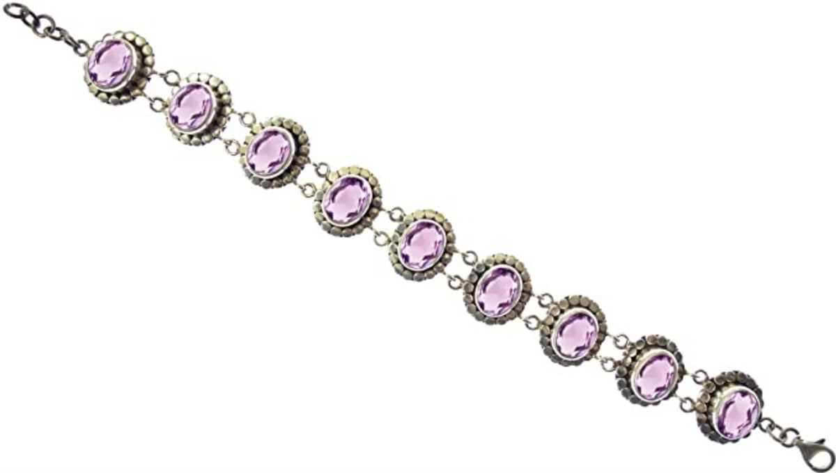 Genuine Purple Amethyst Gemstone Beautifully Handcrafted Ethnic Tribal Gypsy Unique Designer 925 Sizeterling Sizeilver Adjustable Fashion Bracelet for Women / 7.5” to 8” Inch Length