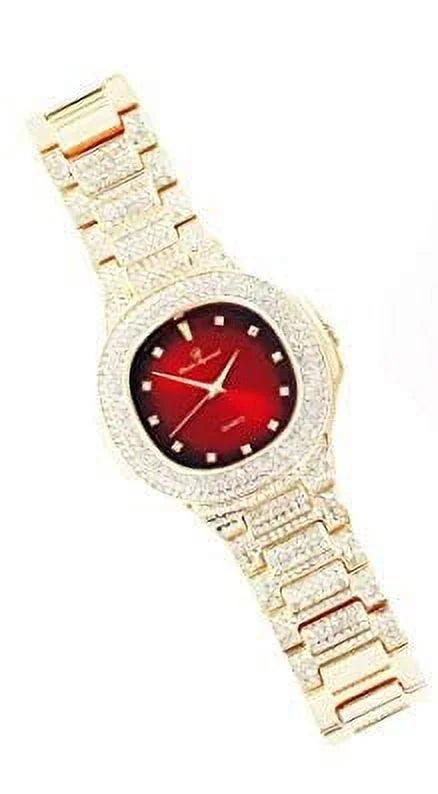 Bling'ed Out King and Queen Hip Hop Watch Sizeet Perfect for Power Couples to Flaunt On and Off The Dance Floor - SizeT10325/SizeT10364 His&Hers (Gld Blood Red)