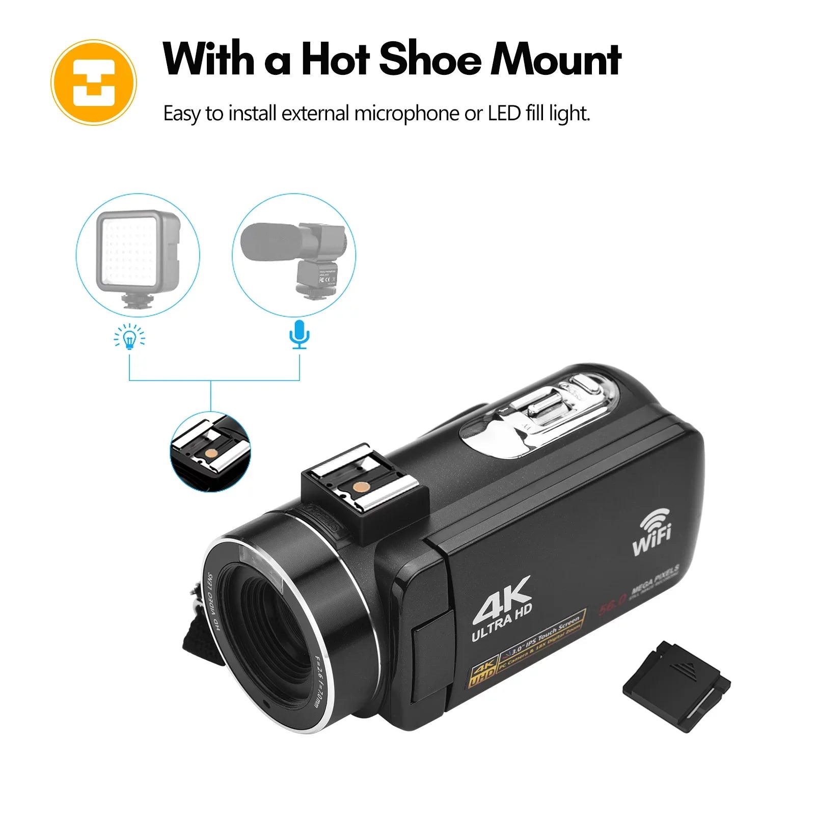 Andoer-2 Camcorder,IR Vision -shake Remote + Carry 4K Video 18X 3.0 Inch + Remote + DV 56MP 18X 2pcs Batteries + Batteries + Remote Video Camera WiFi -shake 2pcs Batteries WiFi DV 56MP 3.0 Inch IPSize