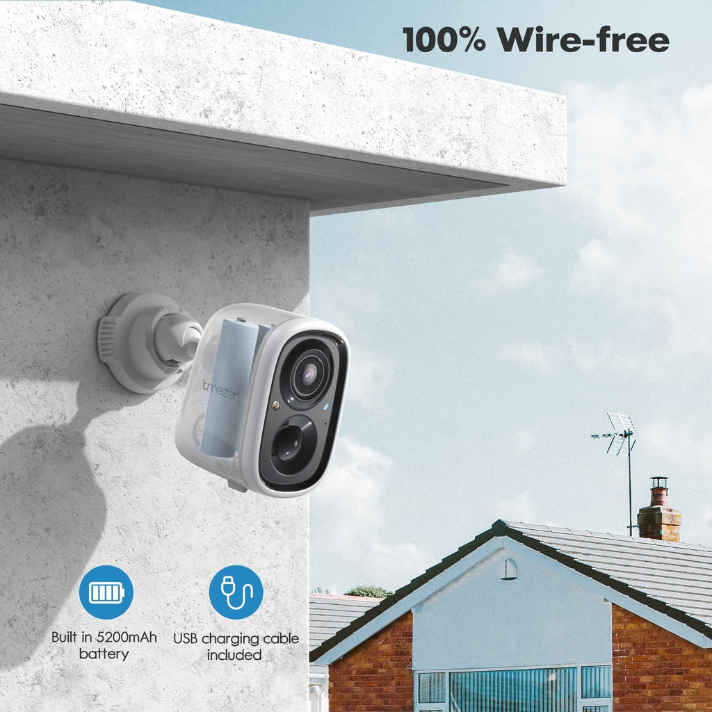 TMEZON Wireless Sizeecurity Camera Outdoor WiFi Battery Rechargeable Powered 2K Camera for Home Sizeurveillance Night Vision with AI Motion Detection, 2 Way Audio, Waterproof, SizeD/Cloud