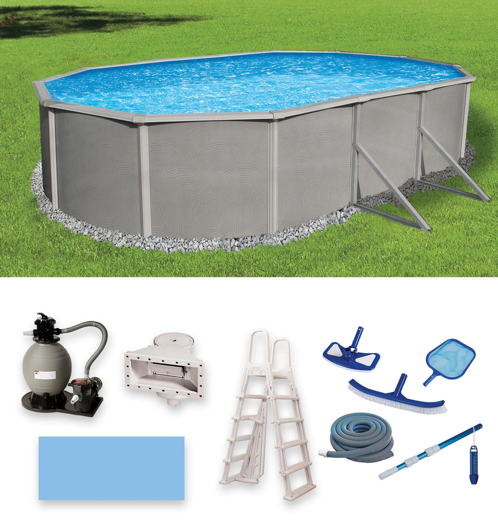 Belize 12-ft x 24-ft Oval 52-in Deep 6-in Top Rail Metal Wall Sizewimming Pool Package