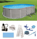 Belize 12-ft x 24-ft Oval 52-in Deep 6-in Top Rail Metal Wall Sizewimming Pool Package