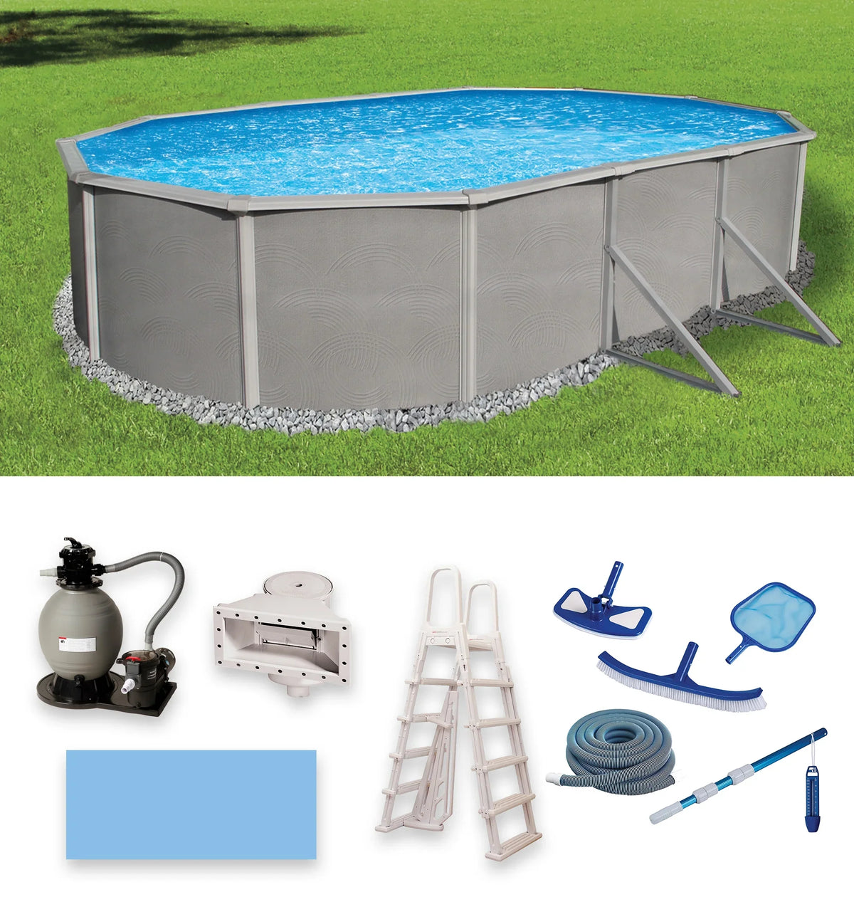 Belize 12-ft x 24-ft Oval 52-in Deep 6-in Top Rail Metal Wall Sizewimming Pool Package