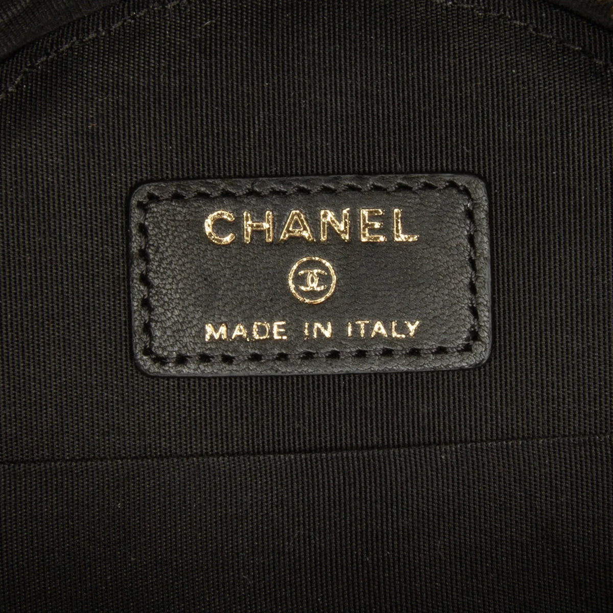 Pre-Owned Authenticated Chanel Round 19 Clutch with Chain and Lambskin Coin Purse Tweed Fabric Black Crossbody Bag Unisex (Good)