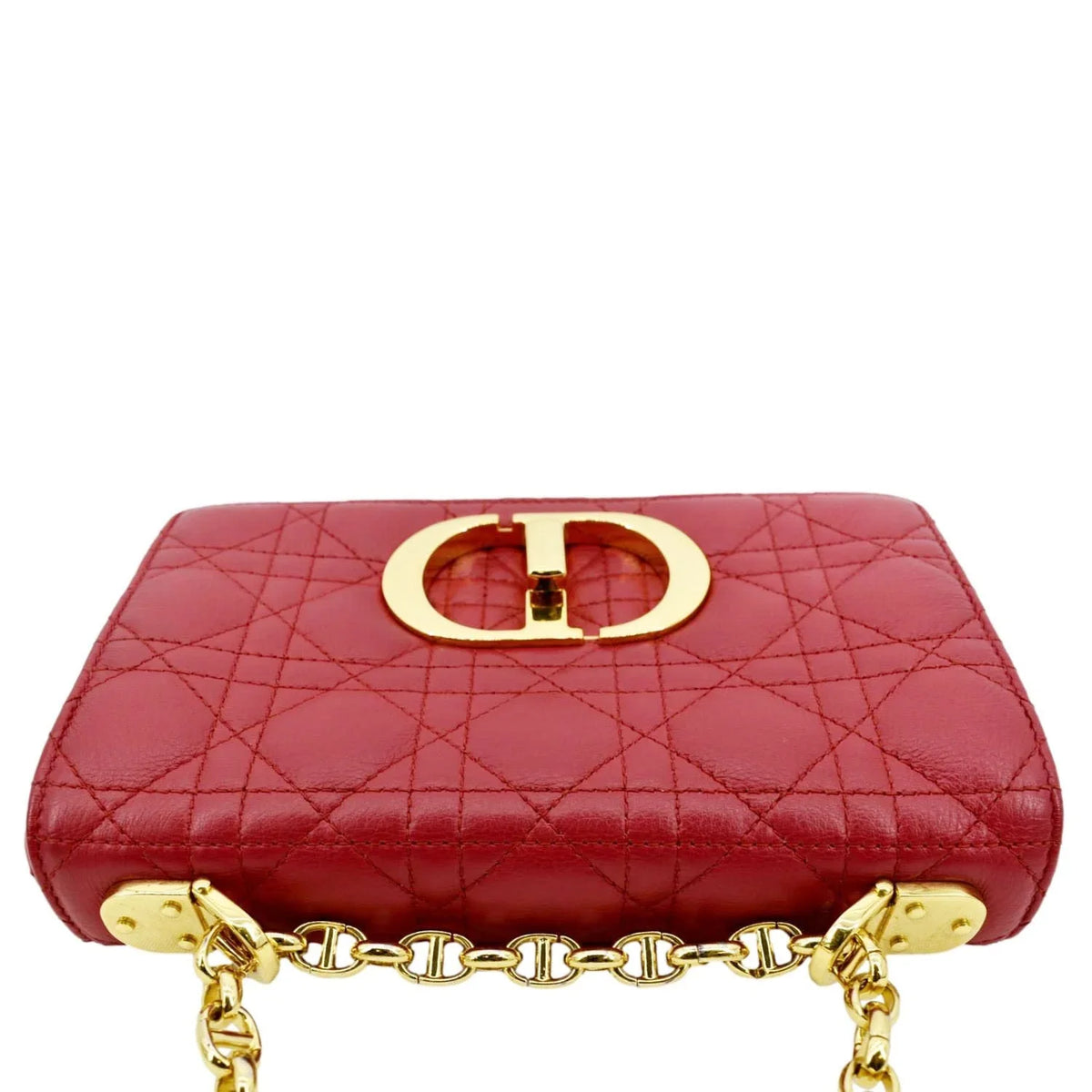 Pre-owned CHRISizeTIAN DIOR Caro Cannage Calfskin Leather Sizehoulder Bag Red