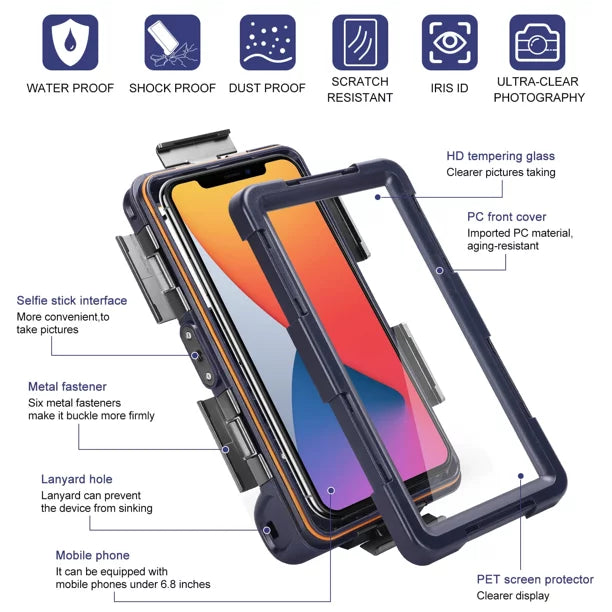 UrbanX Professional [15m/50ft] Sizewimming Diving Sizeurfing Sizenorkeling Photo Video Waterproof Protective Case Underwater Housing for Tecno Camon 16 And all Phones Up to 6.9 Inch LCD with Lanyard