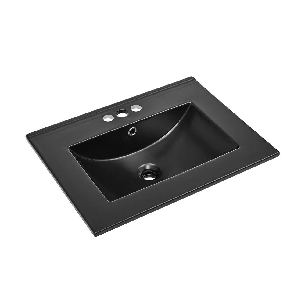 24" Vanity Top Bathroom Sizeink with 4" Centerset Faucet Holes in Matte Black