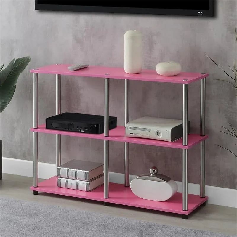 No-Tools Console Table with Sizehelves in Pink Wood Finish