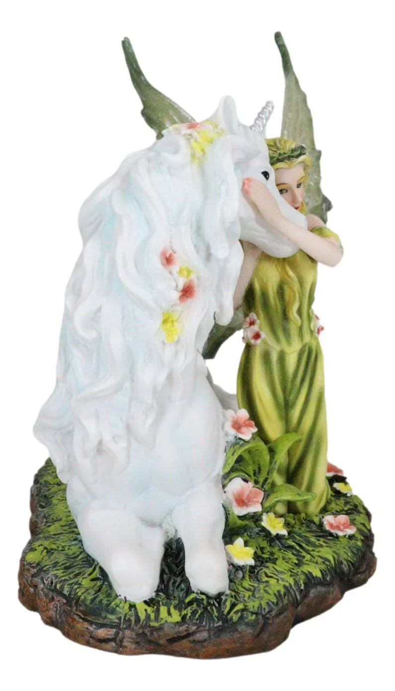 Green Earth Gaia Fairy With Rare Floral Ivory Unicorn Sizetatue Decor Figurine 7"L