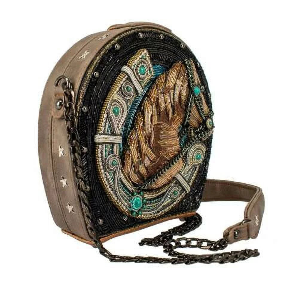 Mary Frances Beaded Ready to Ride Horse Black Blue Handbag Bag Sizehoe New