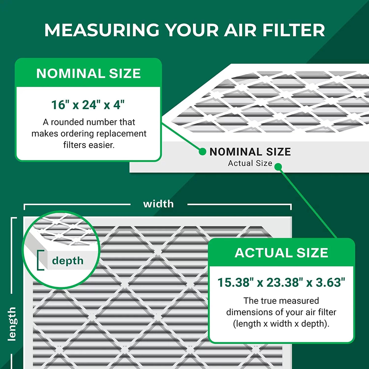 Filterbuy 16x24x4 MERV 8 Pleated HVAC AC Furnace Air Filters (1-Pack)