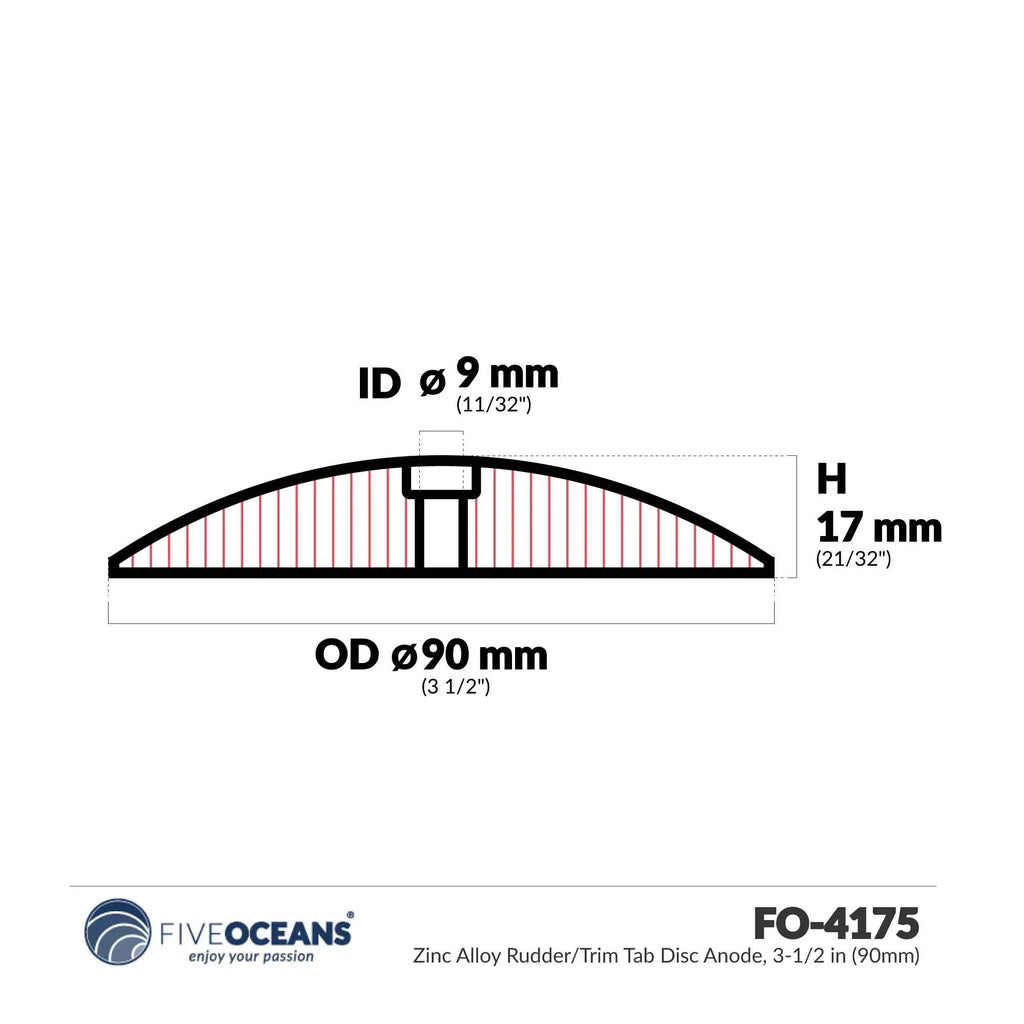 Five Oceans Zinc Alloy Rudder/Trim Tab Disc Anode, 3-1/2 inches (90mm)(Pair) FO4175-M2