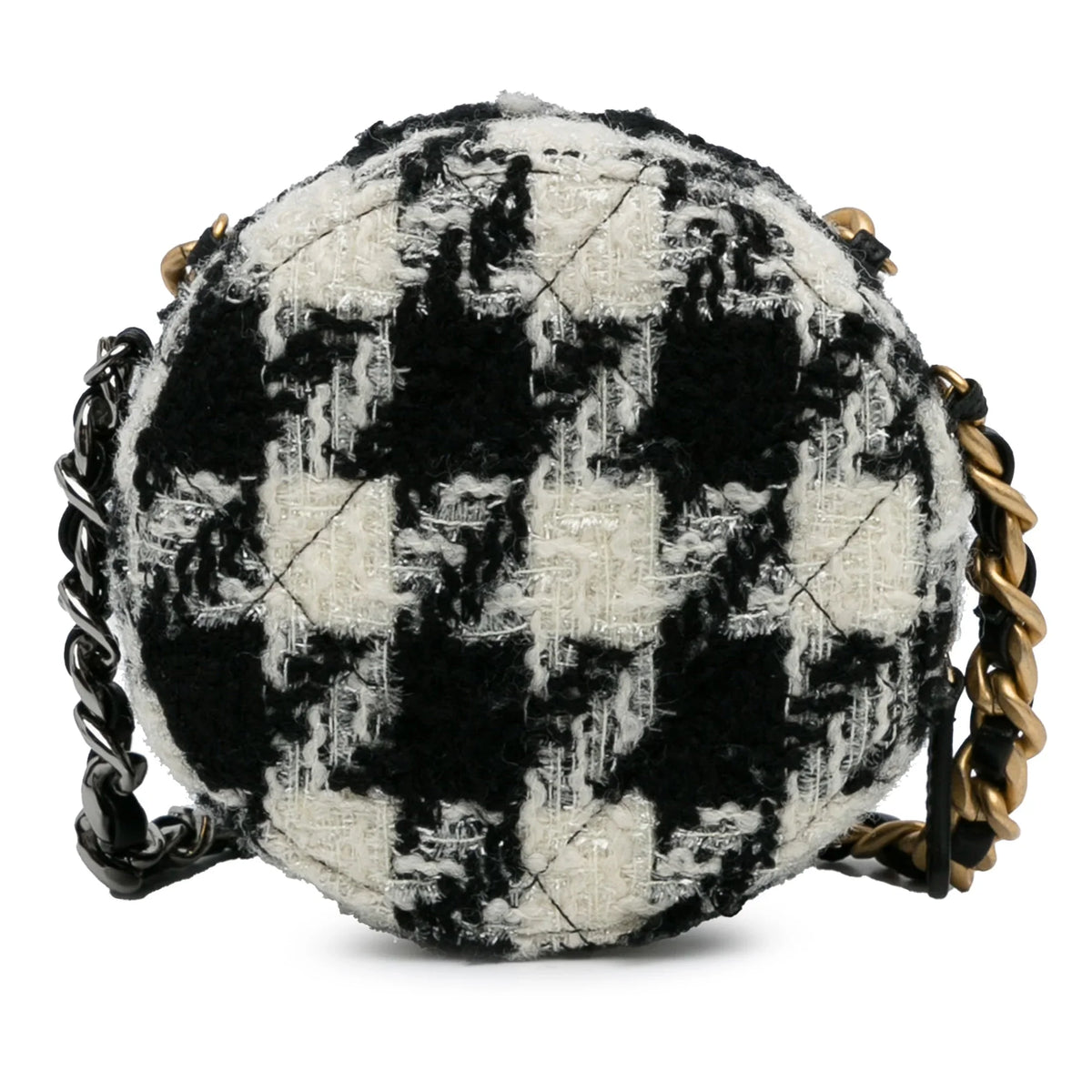 Pre-Owned Authenticated Chanel Round 19 Clutch with Chain and Lambskin Coin Purse Tweed Fabric Black Crossbody Bag Unisex (Good)
