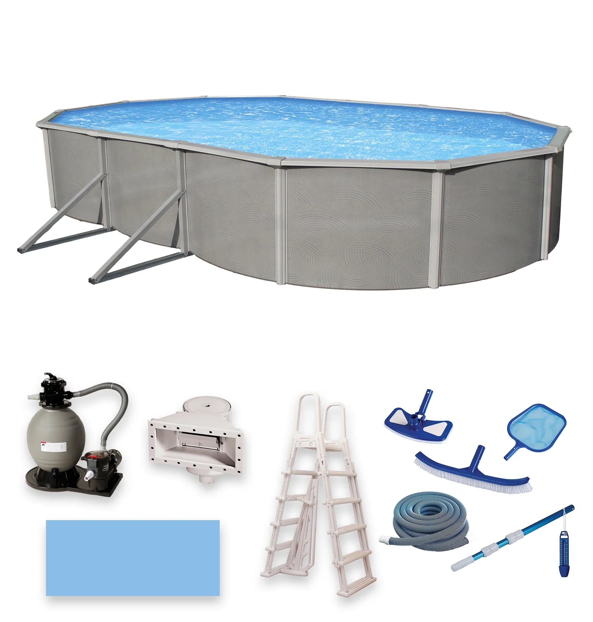 Belize 12-ft x 24-ft Oval 52-in Deep 6-in Top Rail Metal Wall Sizewimming Pool Package