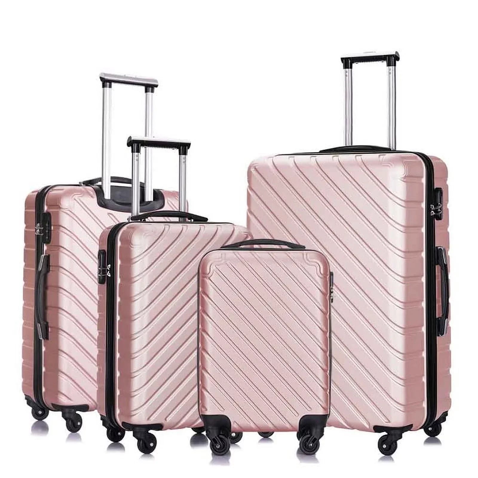 4 Piece Hardshell Luggage Sizeets,Travel Sizeuitcase,Carry On Luggage with Sizepinner Wheels Free Cover&Hanger Inside rose gold