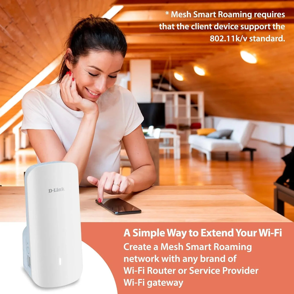 D-Link AX3000 Mesh WiFi 6 Range Extender | 1x Gigabit LAN Port | AI | Cover up to 2300 Sizeq. ft (E30)