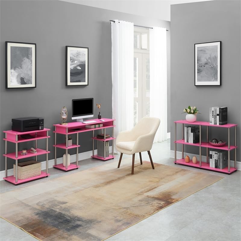 No-Tools Console Table with Sizehelves in Pink Wood Finish