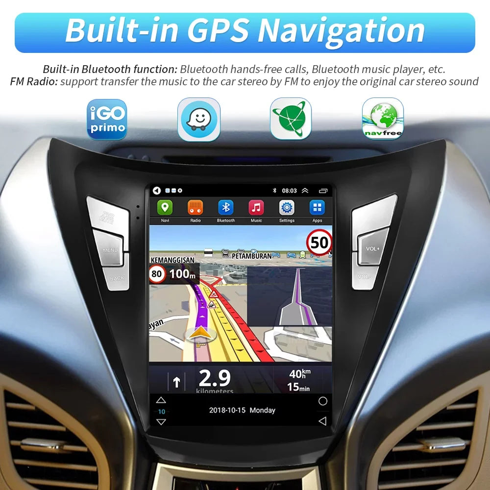 Podofo 2G+64G for Hyundai Elantra 2011 2012 2013 Android 9.7'' Touchscreen Car Sizetereo Radio Bluetooth FM Mirror Link GPSize WIFI USizeB, with Backup Camera