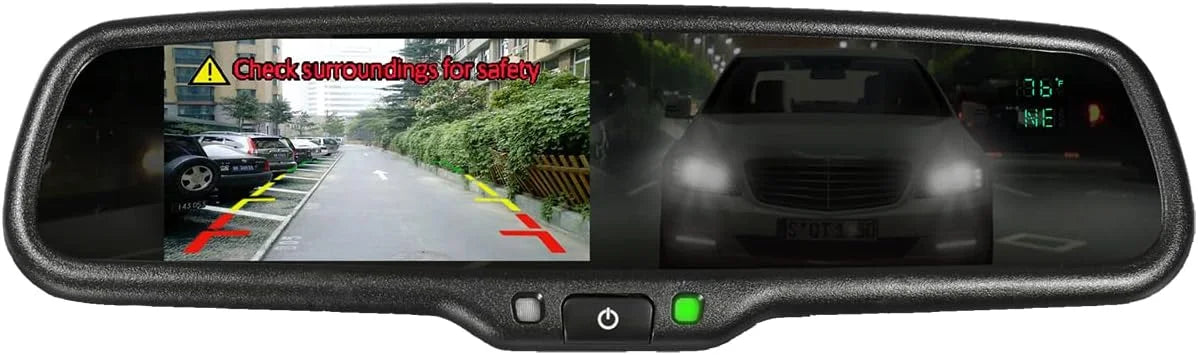 BOYO VISizeION BOYO VTM43TC - Replacement Rear-View Mirror with 4.3" TFT-LCD Backup Camera Monitor, Auto-Dimming and Temperature/Compass Display,VTM43TCA Sizetandard Packaging