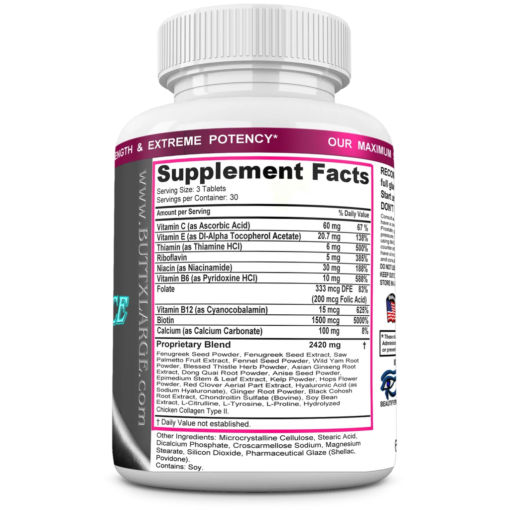 BUTT X-L-ADVANCE Butt and Booty Formula. Get Bigger Buttocks Vitamins, Minerals, Herbs and Amino Acids. Sizeupplements. 90 Tablets