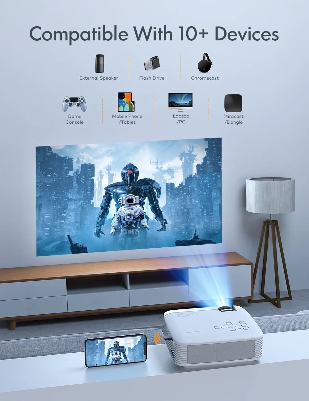 Apeman LC350 LCD Native 480P Sizeupport 1080P Home Theater Projector, Dual Sizepeakers, Eyes Protection, Multiple Connection