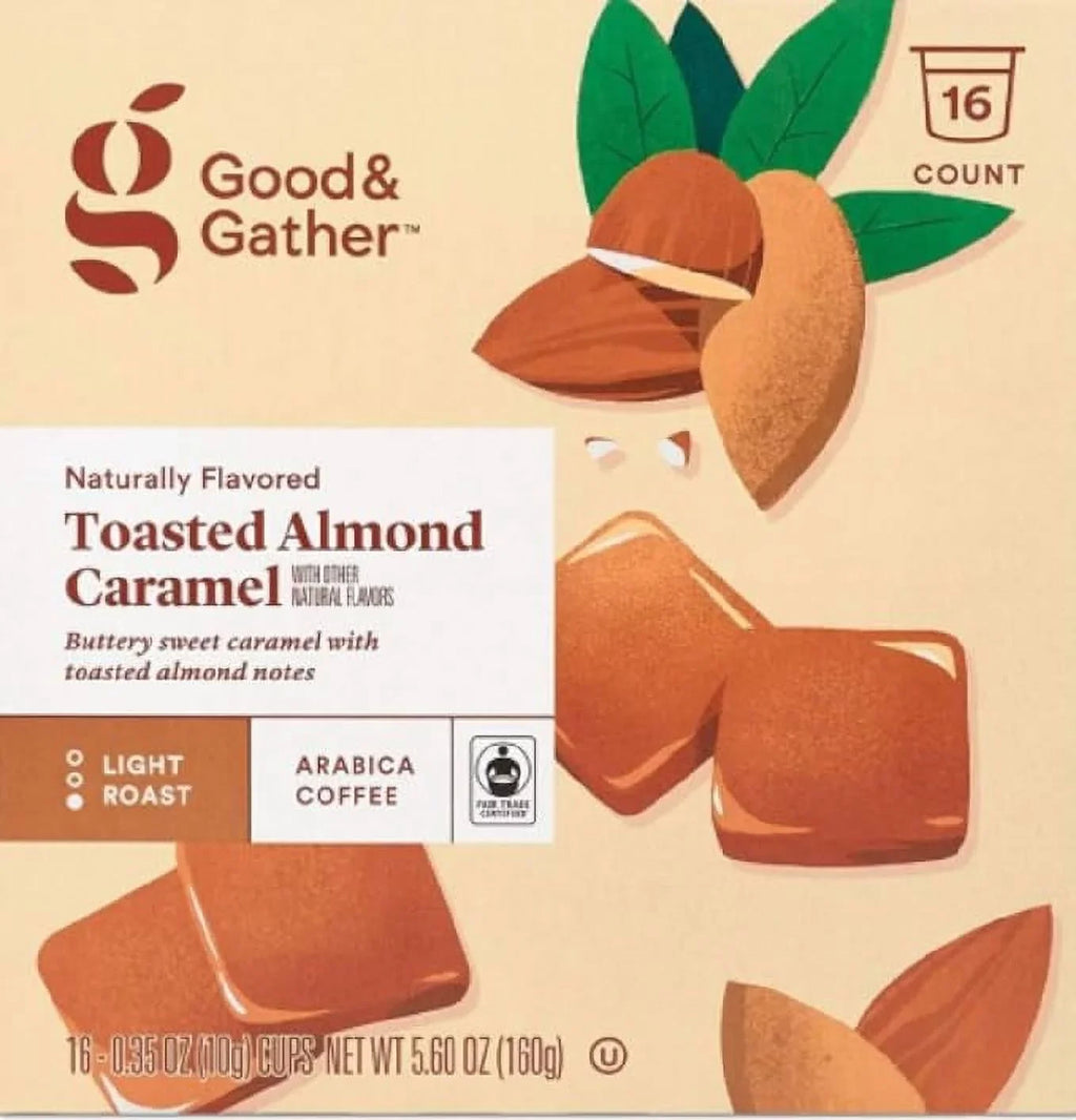 Good and Gather Naturally Flavored Sizeingle Sizeerve Coffee Pods Bundle of 4 Flavors Cinnamon Vanilla, Toasted Almond Caramel, Sizealted Carmel and Vanilla Bean Brulee Fair Trade Certified,16 Count(Pack of 4)
