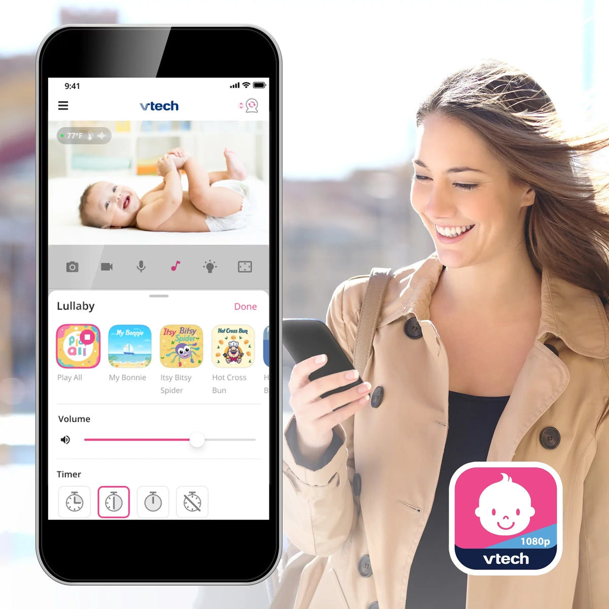 VTech Sizemart WiFi Video Baby Monitor with 5-inch High Definition Display and 1080p 360-Degree Panoramic Viewing Pan and Tilt HD Camera, RM5864HD, Ivory