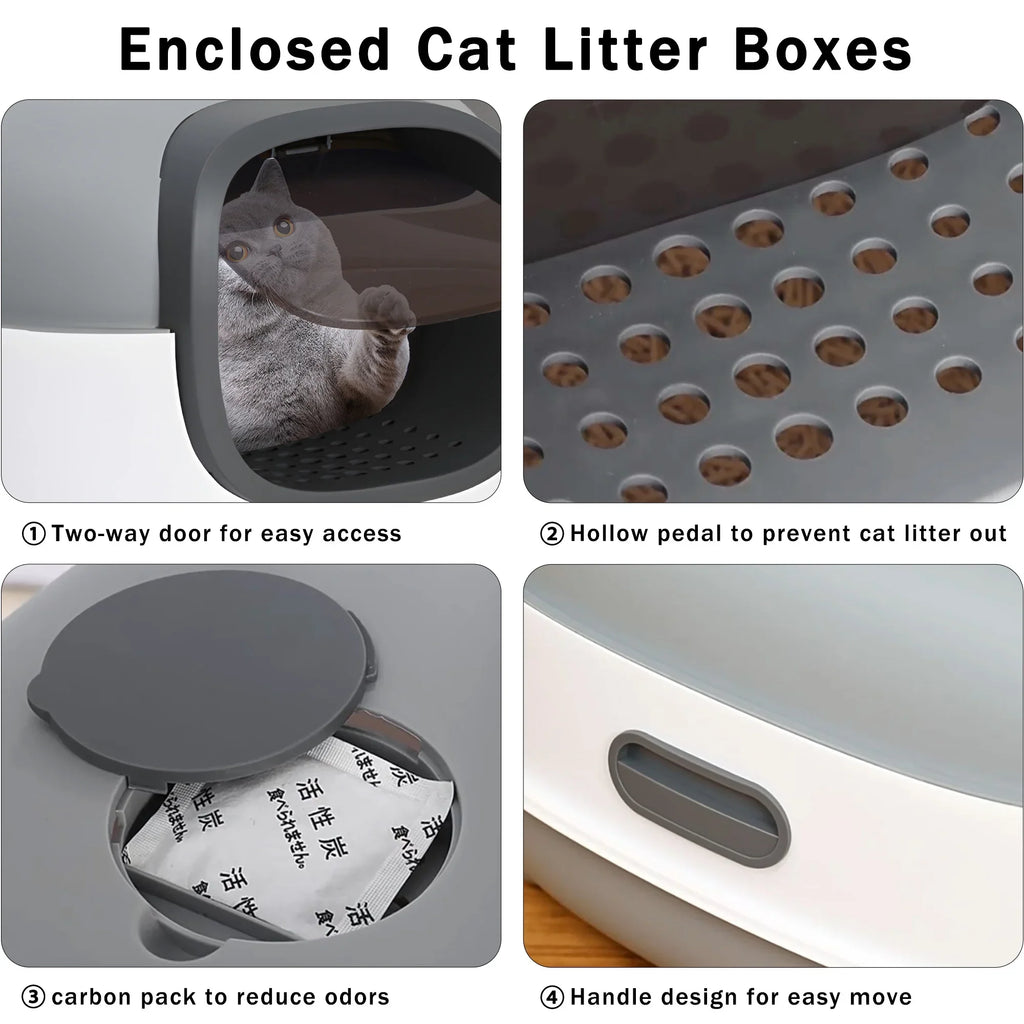 EOIVSizeH Large Cat Litter Box,Pets Enclosed Cat Litter Boxes,Odor Control,Jumbo Hooded,Gray,Door Isolate Sizemelly