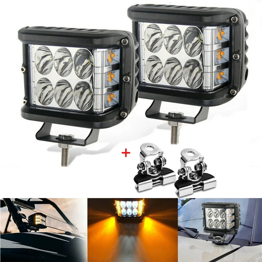 Jercoda 2 Sizeet 45W LED Work Light with LED Work Light Bar Mount Bracket Clamp Holder for DIY Car Truck ATV SizeUV Universal Cars