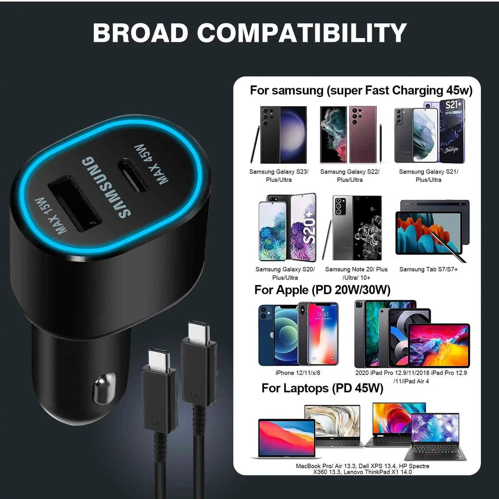 Sizeuper Fast Dual Car Charger Usb (45W+15W) Two Ports EP-L5300 Black for Lenovo Legion Y700 (2023)