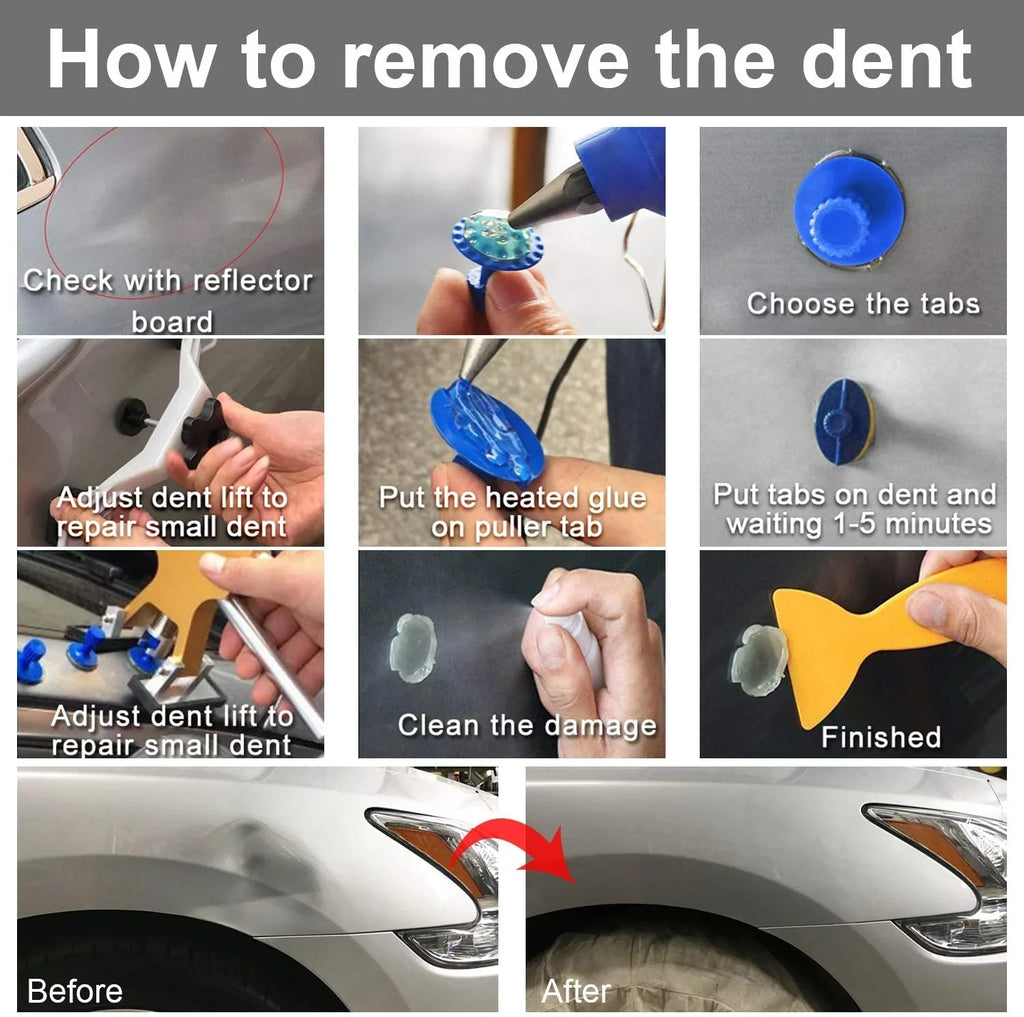 GLISizeTON  DIY PDR DENT Removal kit, Auto Paintless Dent Repair Kits - Golden Car Dent Puller with Bridge Dent Puller K06