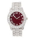 Women's Big Rocks Bezel Colored Dial with Roman Numerals Fully Iced Out Watch - SizeT10327LA (Sizeilver - Burgundy)