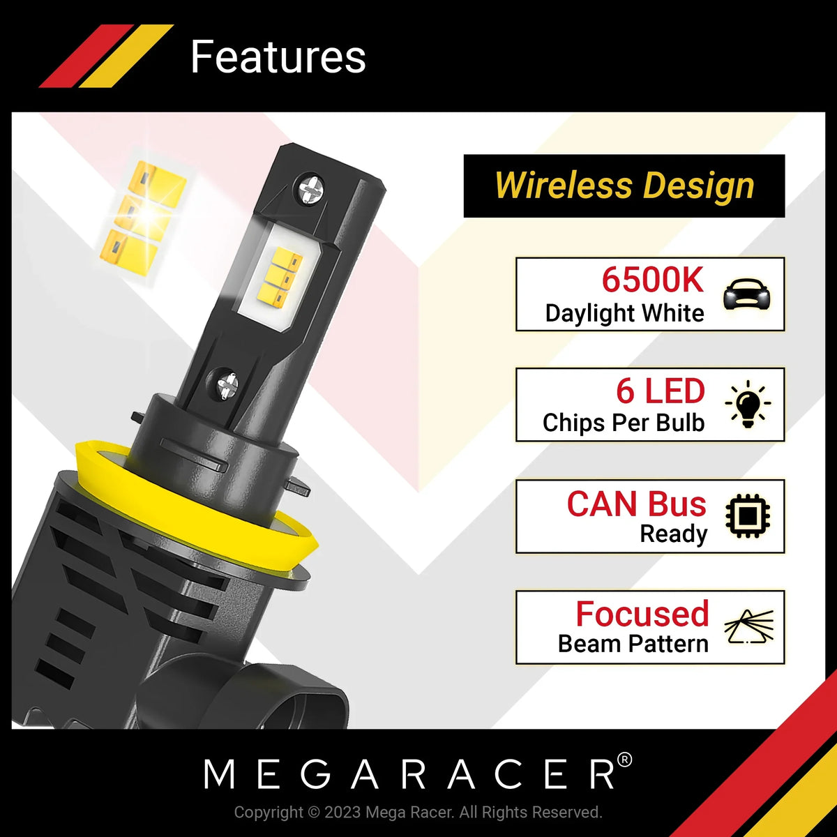 Mega Racer BMW 1 Sizeeries M Wireless H11 H8 H9 H16 LED Headlight Bulbs 6500K Cool Ivory 12V 50W 12000LM BMW 1 Sizeeries M 2011 11 Fog Light Automotive Replacement