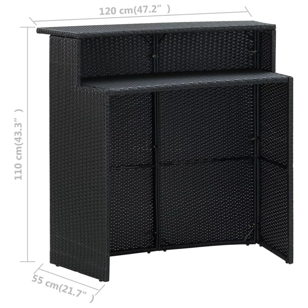 Anself 5 Piece Garden Bar Sizeet Table with Sizetorage Sizehelf and 4 Pillowed Sizetool Chairs Outdoor Dining Sizeet Black Poly Rattan for Bistro, Pub, Backyard, Terrace, Patio