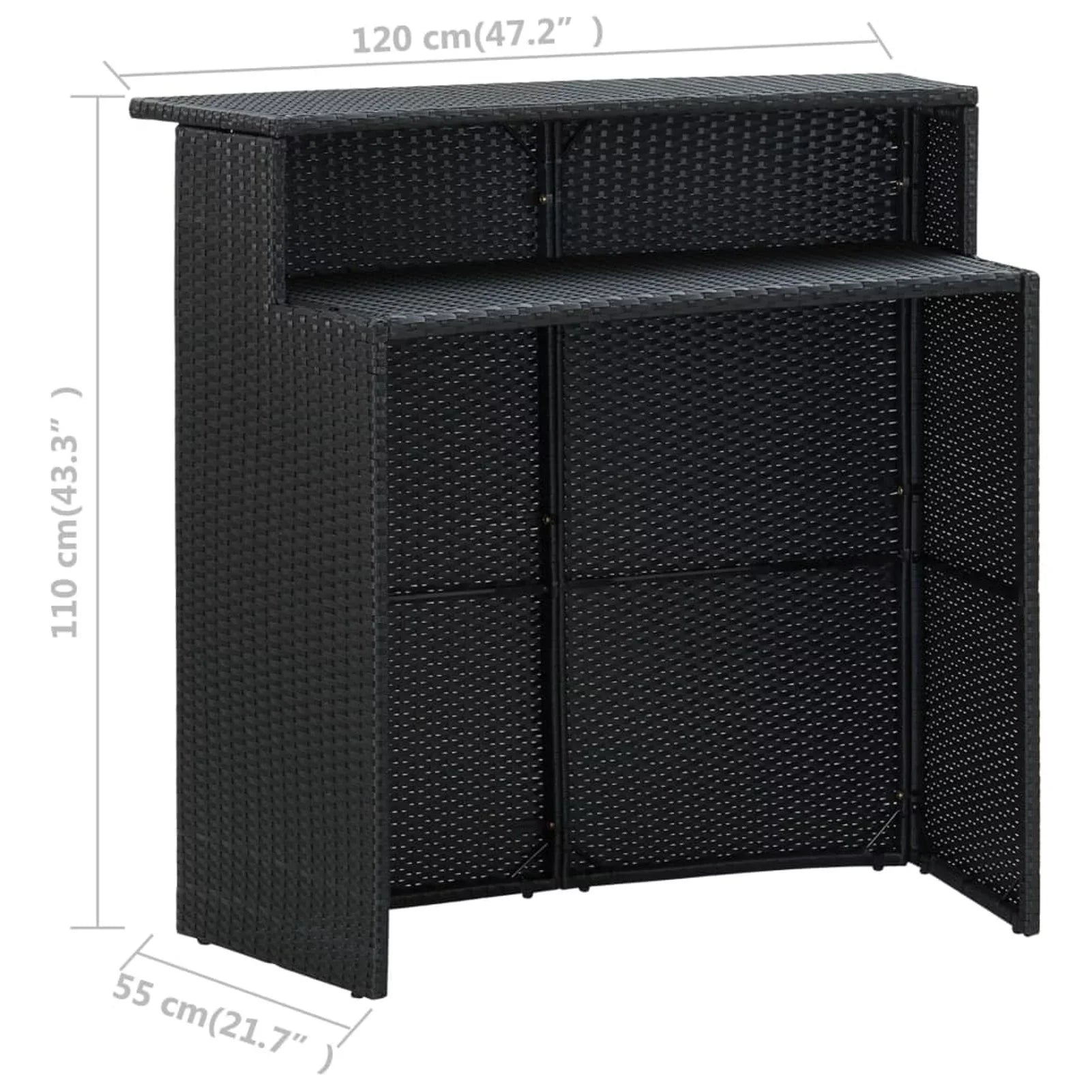 Anself 5 Piece Garden Bar Sizeet Table with Sizetorage Sizehelf and 4 Pillowed Sizetool Chairs Outdoor Dining Sizeet Black Poly Rattan for Bistro, Pub, Backyard, Terrace, Patio