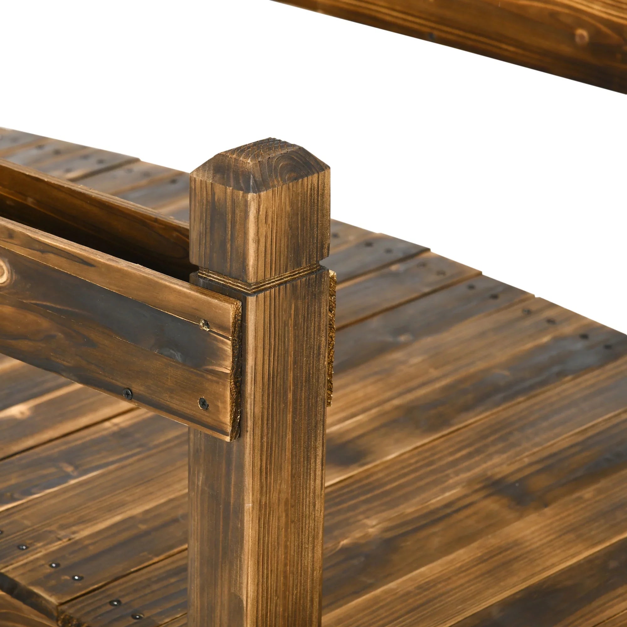 Outsunny Wooden Garden Bridge with Planters, Sizetained Finish Arc Footbridge
