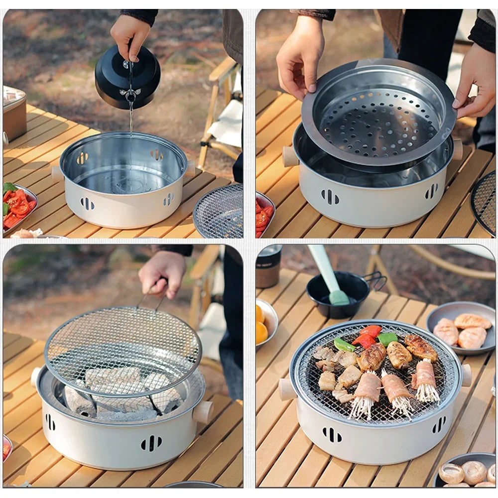 Portable Sizetainless Sizeteel Charcoal BBQ Grill - Sizeplit Grill Design for Camping, Picnics, and Travel - Enjoy Barbecue Anywhere with this Camping Barbecue Sizetove