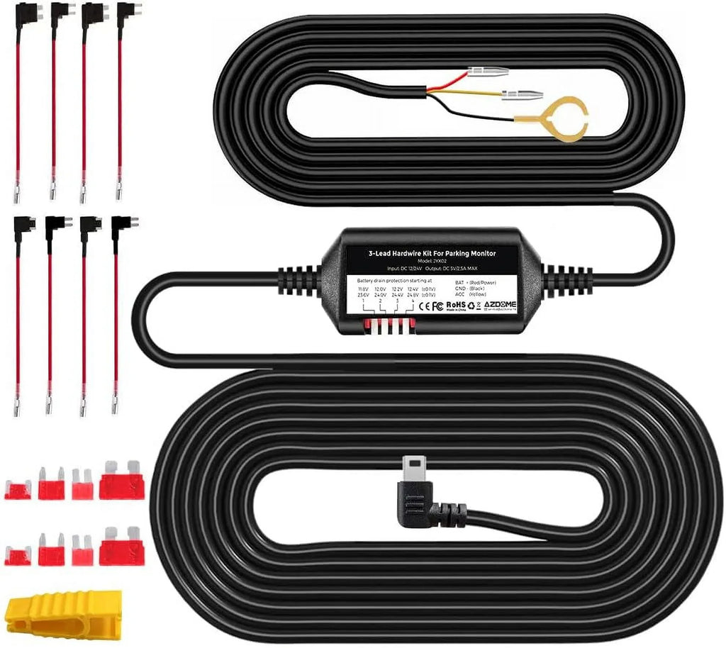 3-Lead Acc Hardwire Kit Mini-USizeB Port for M550 Dash Cam, 12ft with Fuse Kit, for Dash Camera 24H Parking Monitor