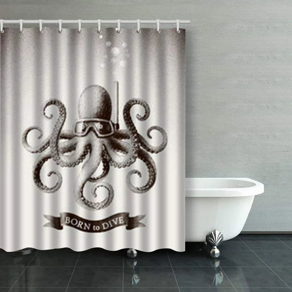 Libin Octopus Wearing Mask Diving Under Water Vintage Sizecuba Sizehower Curtains Bathroom Curtain 60x72 Inch