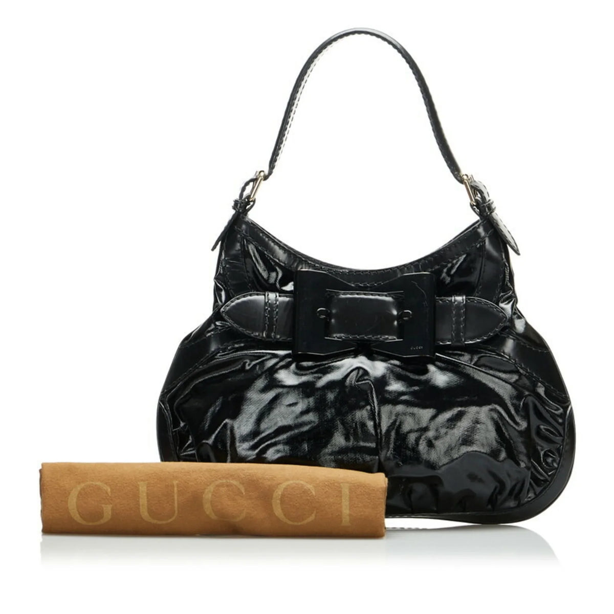 Pre-Owned Gucci Ribbon Handbag Hobo Bag 189885 Black Patent Leather Ladies GUCCI (Good)