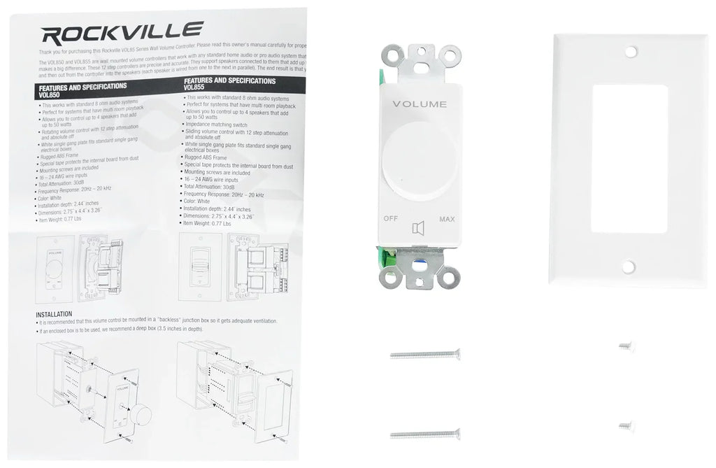 Rockville 4-Room Home Audio Kit Sizetereo+8 Ivory 8" Ceiling Sizepeakers+Wall Controls