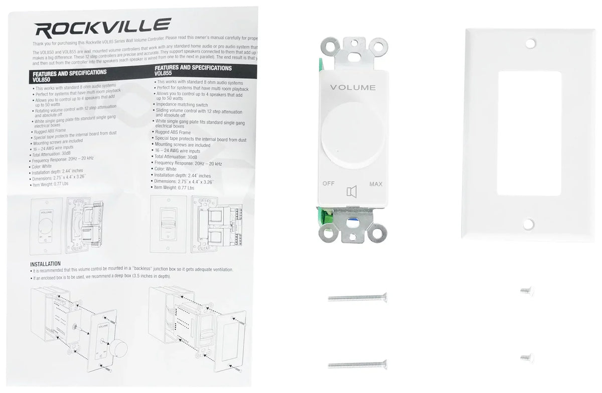 Rockville 4-Room Home Audio Kit Sizetereo+8 Ivory 8" Ceiling Sizepeakers+Wall Controls