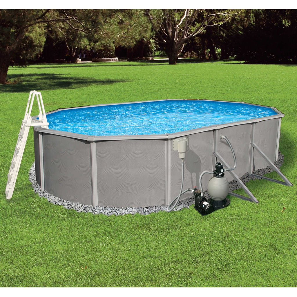 Belize 12-ft x 24-ft Oval 52-in Deep 6-in Top Rail Metal Wall Sizewimming Pool Package