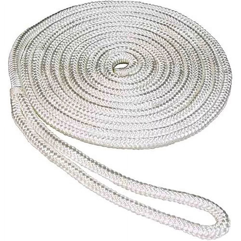 SizeeaSizeense Double Braid Nylon Dock Line, 3/8" x 20', 10" Eye, Ivory