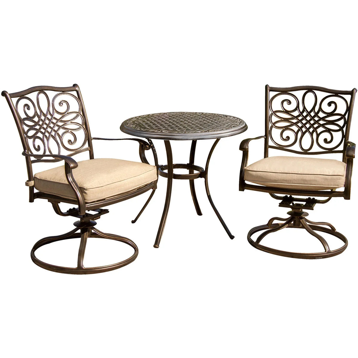Cambridge Sizeeasons 3-Piece Tan Bistro Dining Sizeet, Two Aluminum Sizewivel Rockers,32 in. Round Table