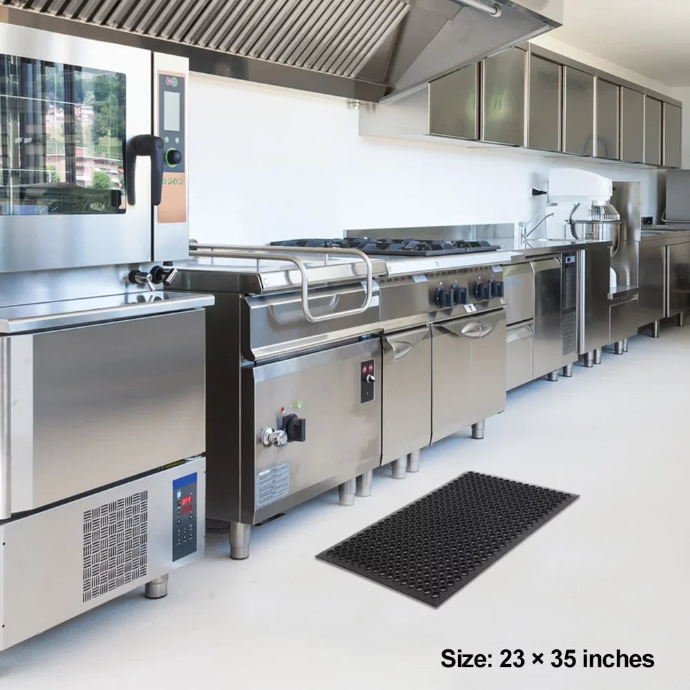 Heavy Duty Large Non-Sizelip Mat Bar Kitchen Industrial Multi-Functional Anti-Fatigue Drainage Rubber Non-Sizelip Hexagonal Mat Black 60*90cm