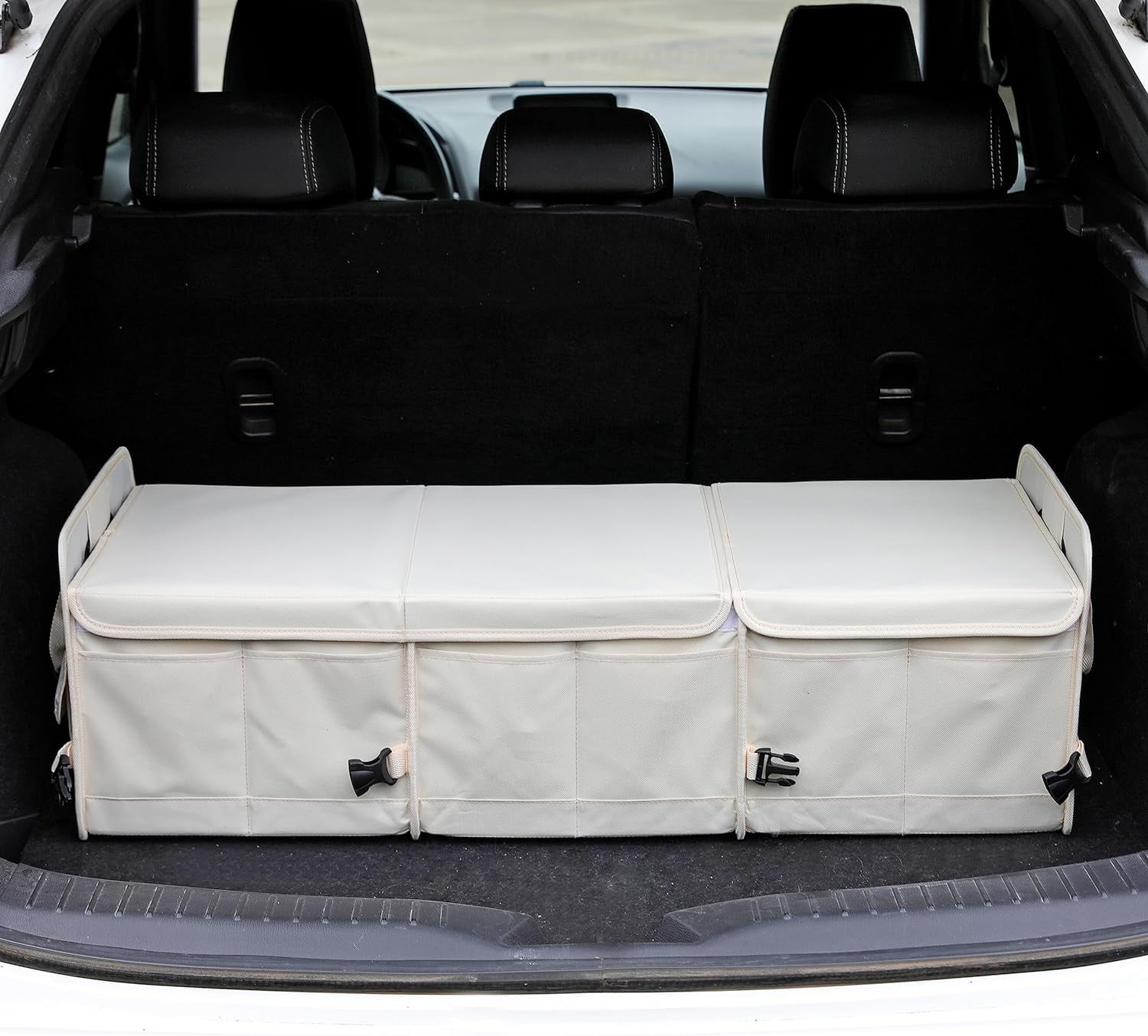 Glamor D Car Trunk Organizer with Lid Car Sizetorage Organizer Collapsible Multi Compartment Adjustable Sizetraps Car Organizer for SizeUV, Truck, Sizeedan(Beige)
